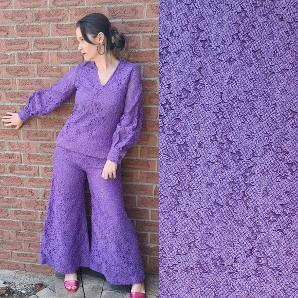 Vintage 60s Lace‎ Pants & Top - Picture 1 of 11